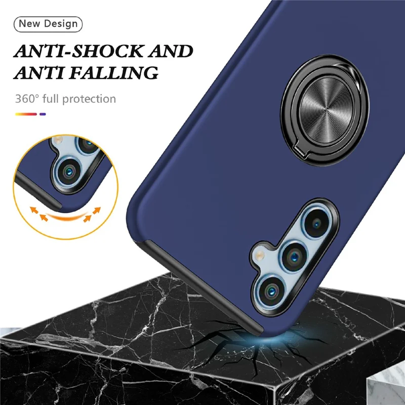 For Samsung Galaxy A17 4G / A17 5G Case PC + TPU Phone Cover with Rotatable Ring Holder - Blue