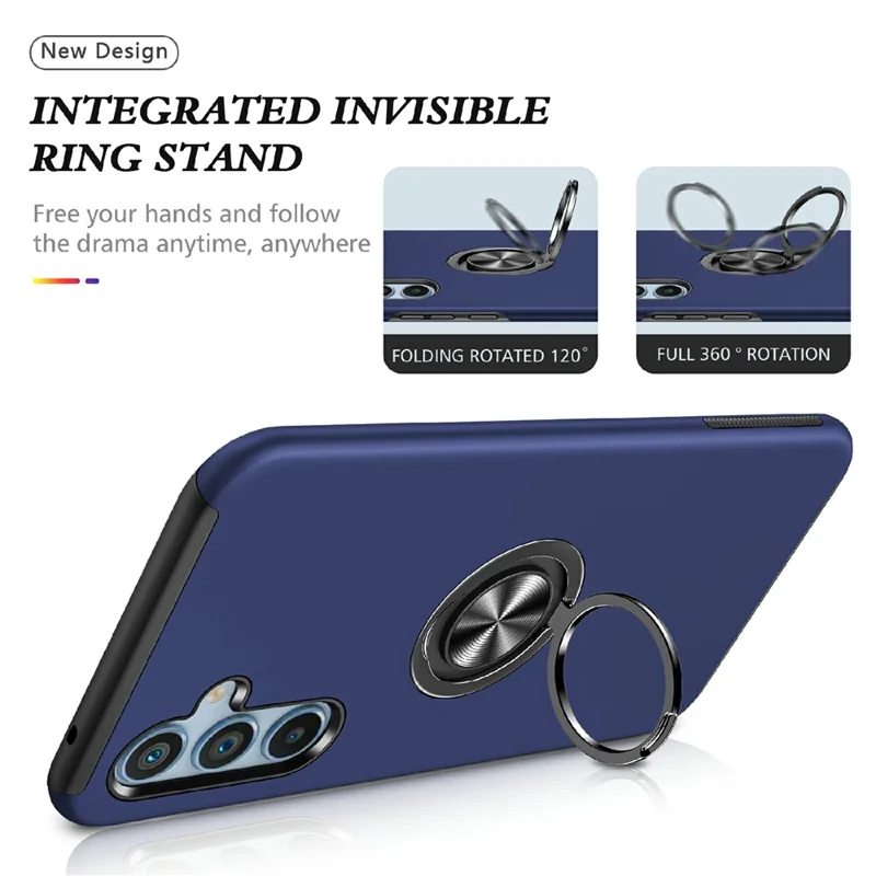 For Samsung Galaxy A17 4G / A17 5G Case PC + TPU Phone Cover with Rotatable Ring Holder - Blue
