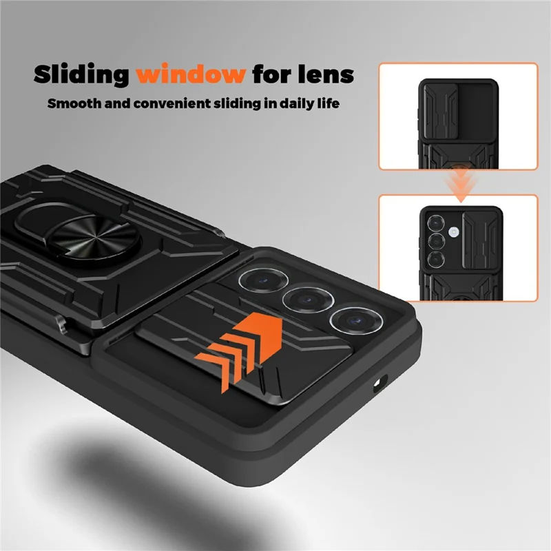 For Samsung Galaxy S26 Case PC + TPU Kickstand Phone Back Cover with Camera Slider - Black