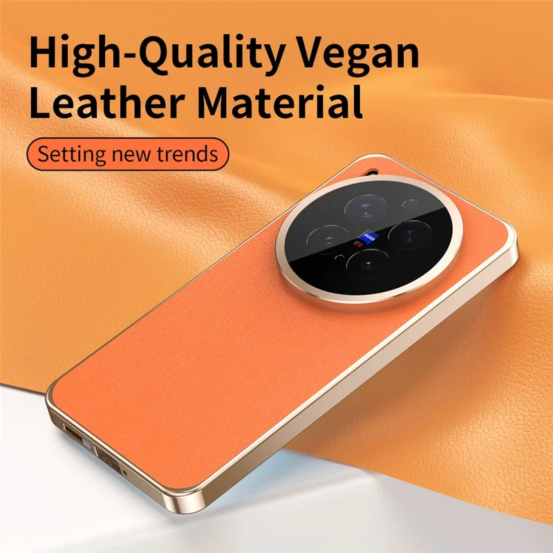 For vivo X300 Pro 5G Case Magnetic Frame Front Tempered Glass Leather PC Back Phone Cover - Orange