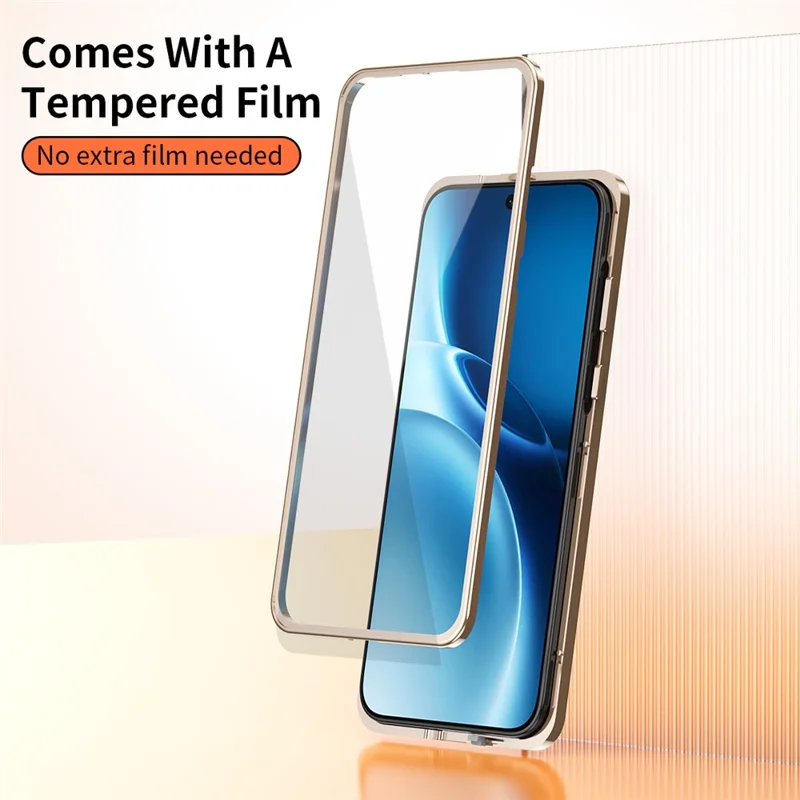 For vivo X300 Pro 5G Case Magnetic Frame Front Tempered Glass Leather PC Back Phone Cover - Orange