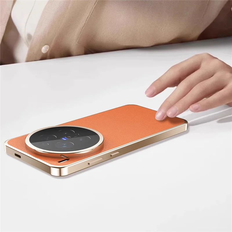 For vivo X300 Pro 5G Case Magnetic Frame Front Tempered Glass Leather PC Back Phone Cover - Orange