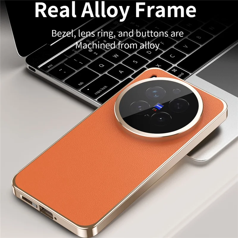 For vivo X300 Pro 5G Case Magnetic Frame Front Tempered Glass Leather PC Back Phone Cover - Orange
