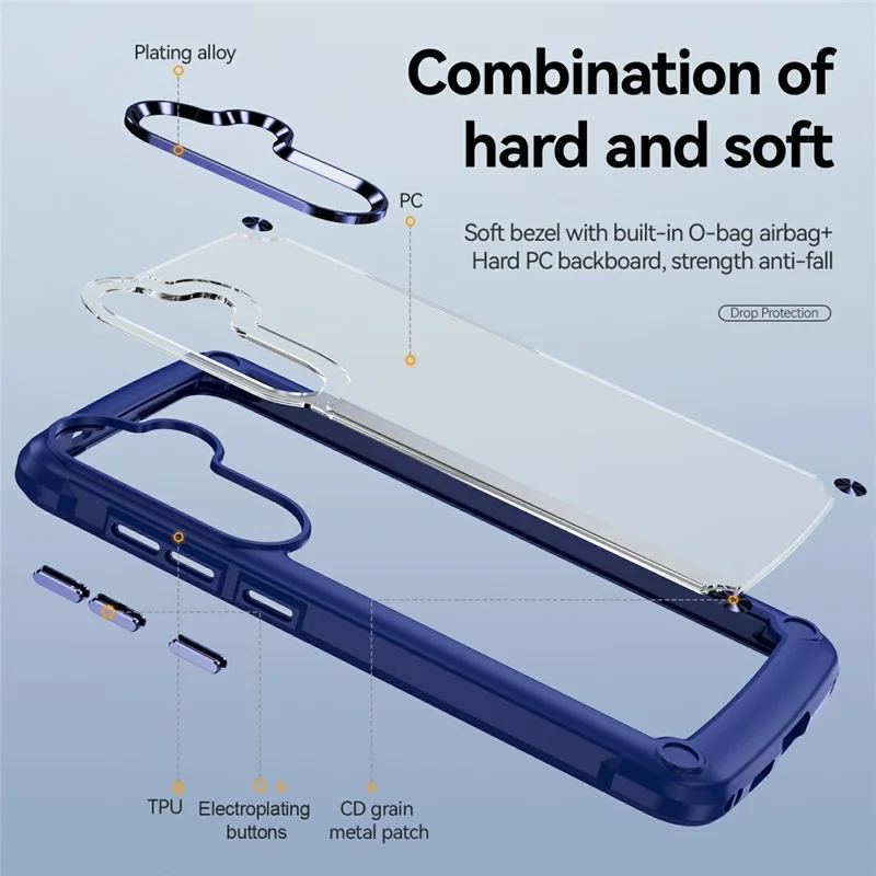 For Samsung Galaxy S26  /  S26 Pro Case Anti-Drop Alloy Lens Frame PC + TPU Phone Cover - Blue
