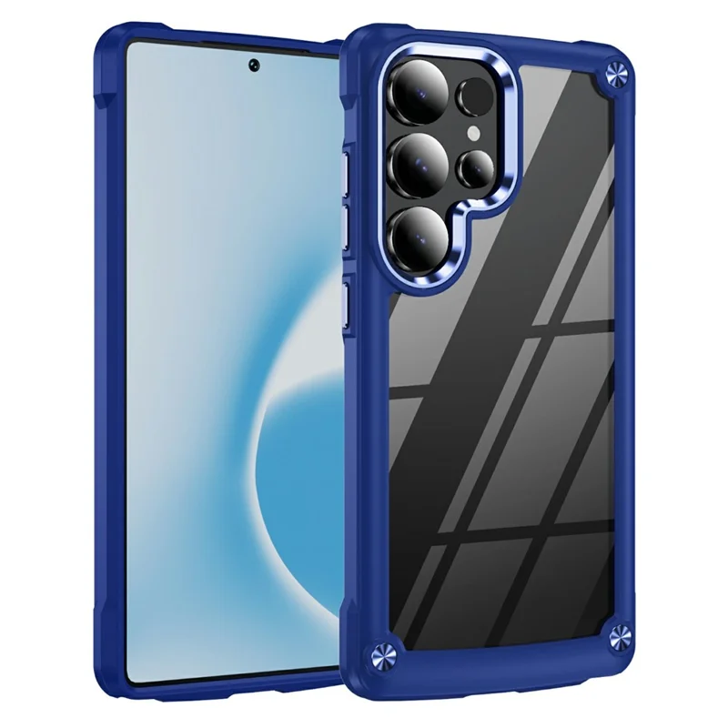 For Samsung Galaxy S26 Ultra Case Anti-Drop Alloy Lens Frame PC + TPU Phone Cover - Blue