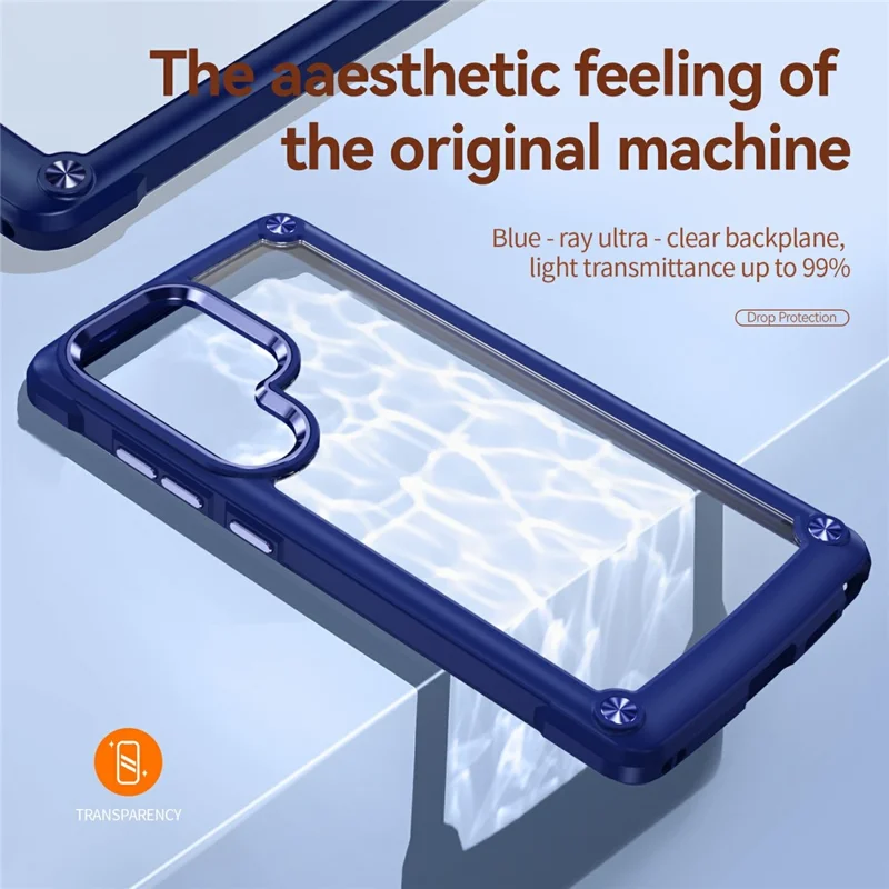 For Samsung Galaxy S26 Ultra Case Anti-Drop Alloy Lens Frame PC + TPU Phone Cover - Blue