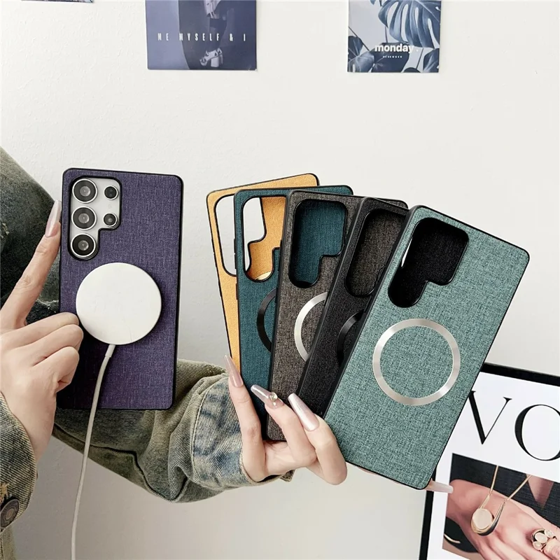 For Samsung Galaxy S26 Ultra Magnetic Case Drop-Proof TPU + Cloth Back Phone Cover - Purple