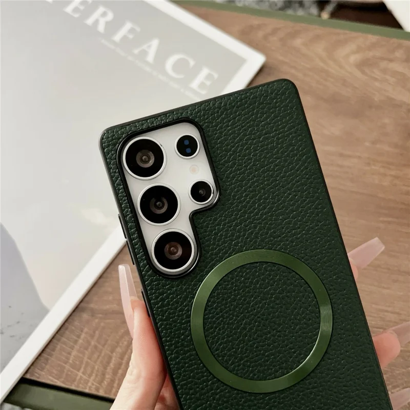 For Samsung Galaxy S26 Ultra Magnetic Case Litchi Texture PU Leather + TPU Phone Back Cover - Green