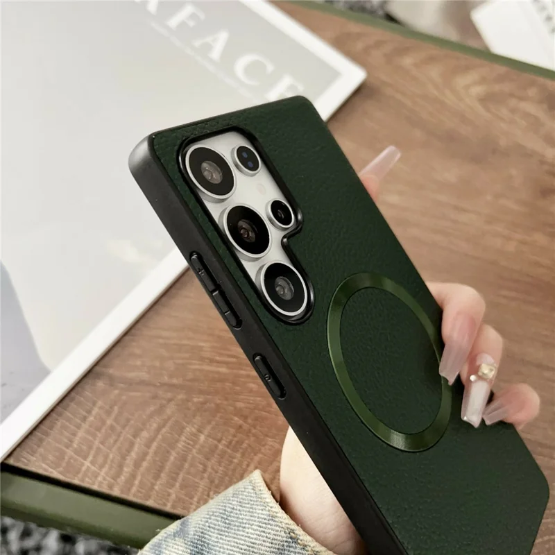 For Samsung Galaxy S26 Ultra Magnetic Case Litchi Texture PU Leather + TPU Phone Back Cover - Green