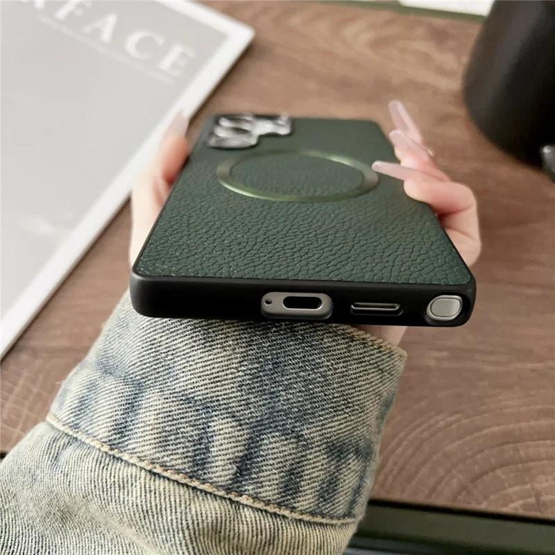 For Samsung Galaxy S26 Ultra Magnetic Case Litchi Texture PU Leather + TPU Phone Back Cover - Green