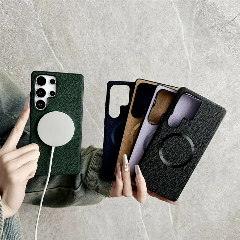 For Samsung Galaxy S26 Ultra Magnetic Case Litchi Texture PU Leather + TPU Phone Back Cover - Green