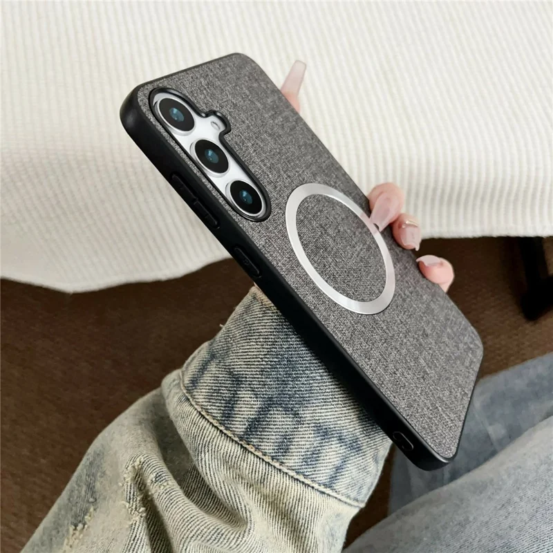 For Samsung Galaxy A17 4G  /  A17 5G Magnetic Case Drop-Proof TPU + Cloth Back Phone Cover - Grey