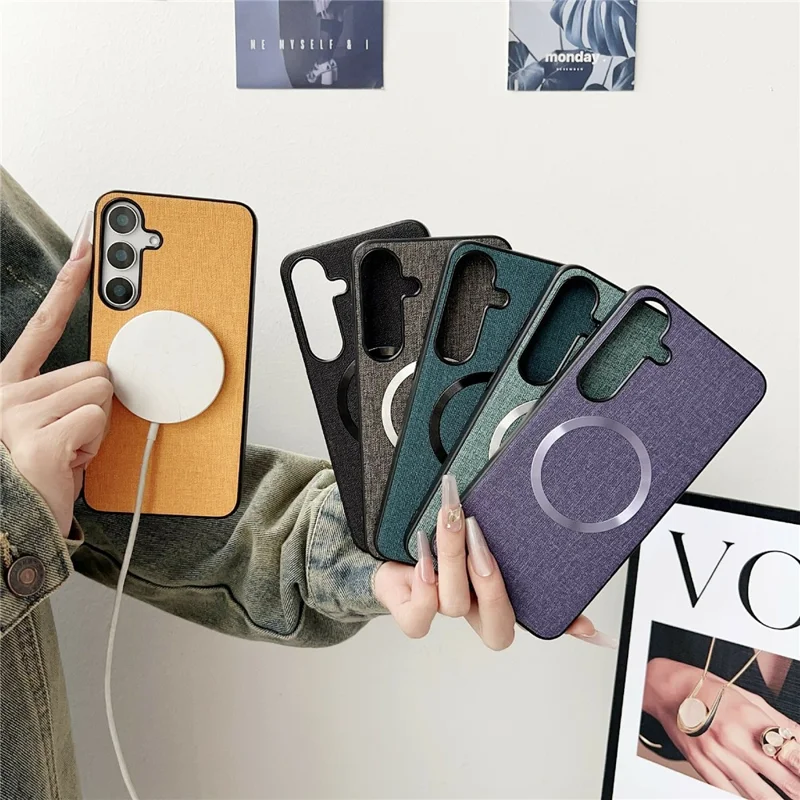 For Samsung Galaxy A37 5G Magnetic Case Drop-Proof TPU + Cloth Back Phone Cover - Grey