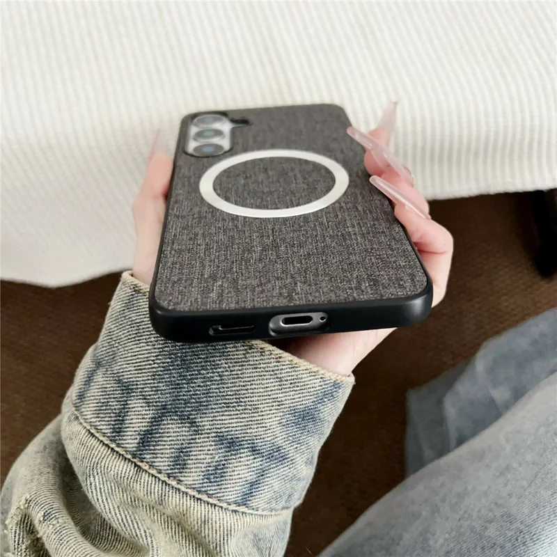 For Samsung Galaxy A57 5G Magnetic Case Drop-Proof TPU + Cloth Back Phone Cover - Grey