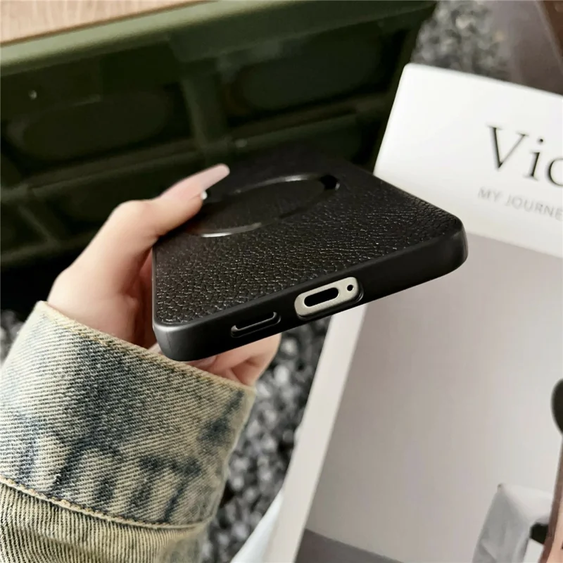 For Samsung Galaxy A57 5G Magnetic Case Litchi Texture PU Leather + TPU Phone Back Cover - Black