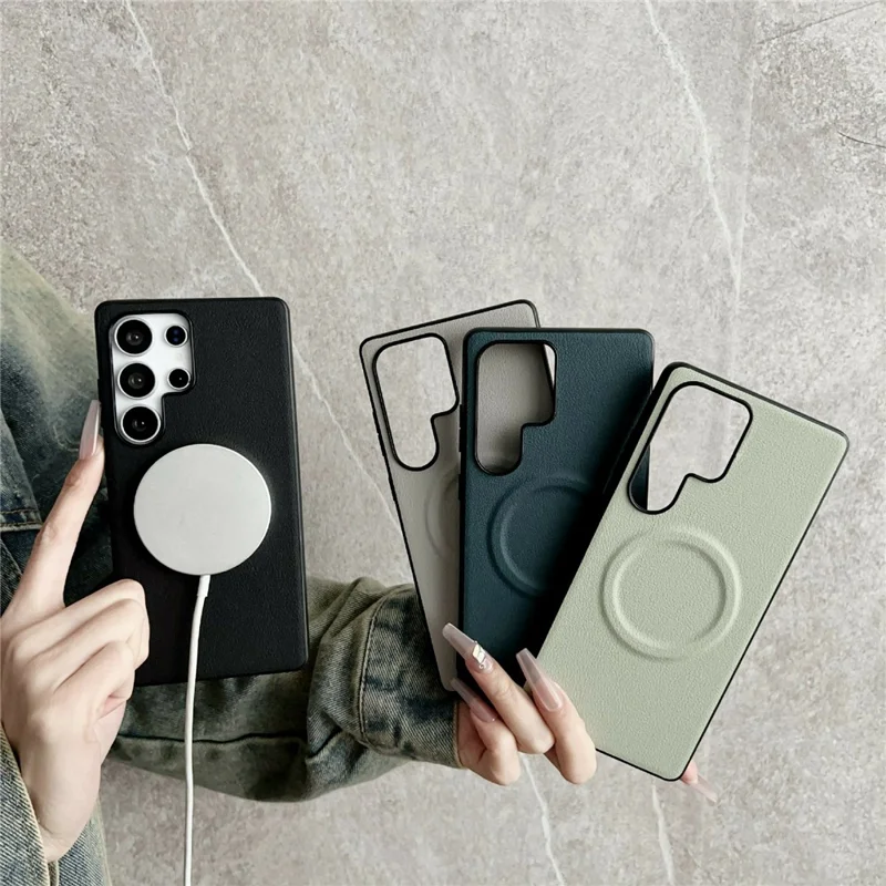 For Samsung Galaxy S26 Ultra Magnetic Case PU Leather + TPU Phone Back Cover - Blackish Green