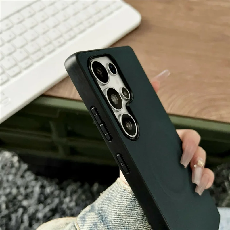 For Samsung Galaxy S26 Ultra Magnetic Case PU Leather + TPU Phone Back Cover - Blackish Green