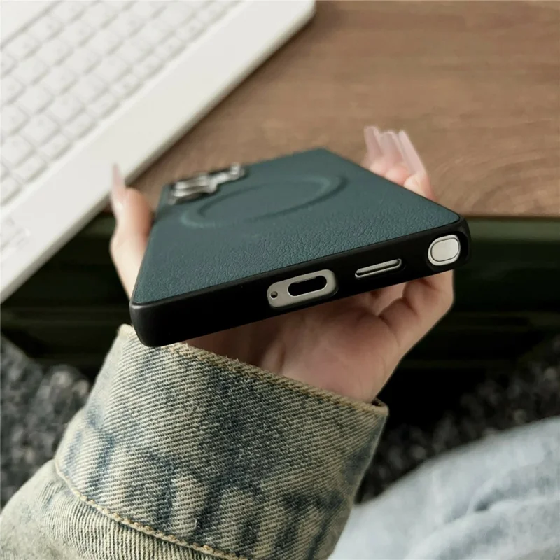 For Samsung Galaxy S26 Ultra Magnetic Case PU Leather + TPU Phone Back Cover - Blackish Green