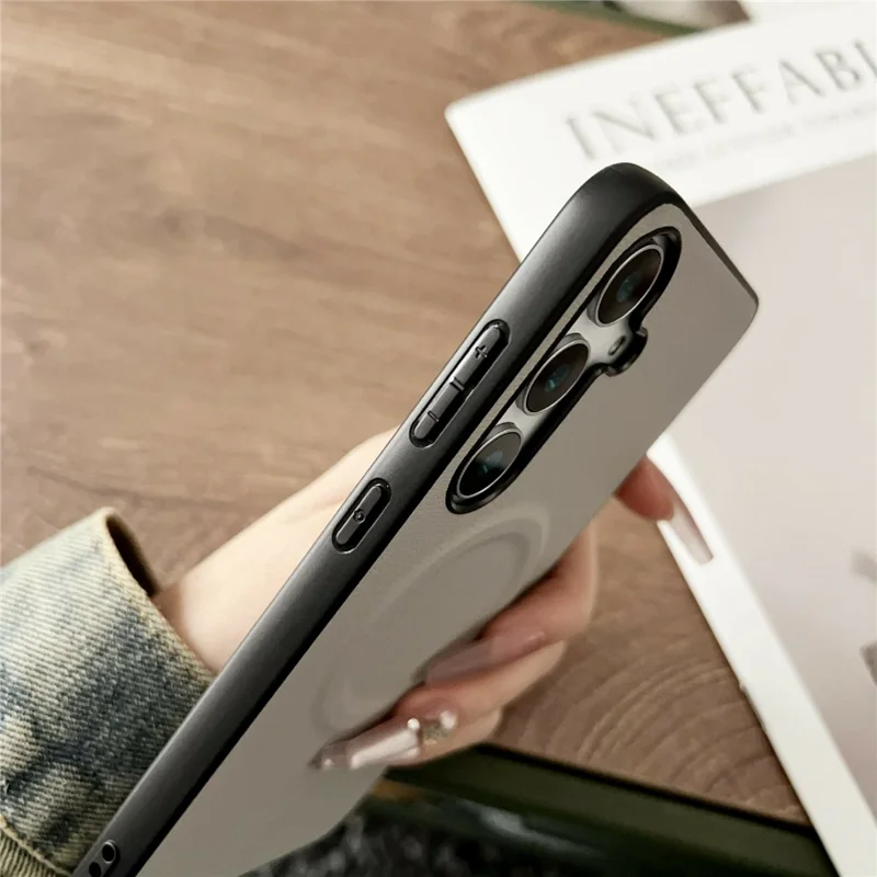 For Samsung Galaxy S26 Magnetic Case PU Leather + TPU Phone Back Cover - White