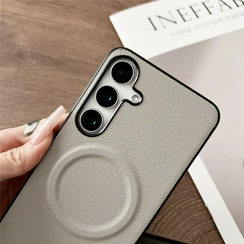 For Samsung Galaxy A37 5G Magnetic Case PU Leather + TPU Phone Back Cover - White