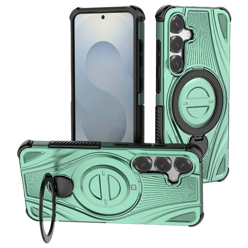 For Samsung Galaxy S26+ Magnetic Case Rotating Kickstand TPU PC Shockproof Phone Back Cover - Green