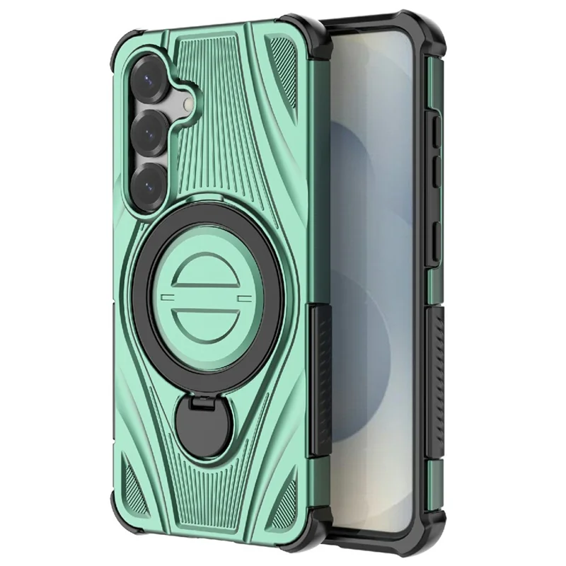 For Samsung Galaxy S26+ Magnetic Case Rotating Kickstand TPU PC Shockproof Phone Back Cover - Green