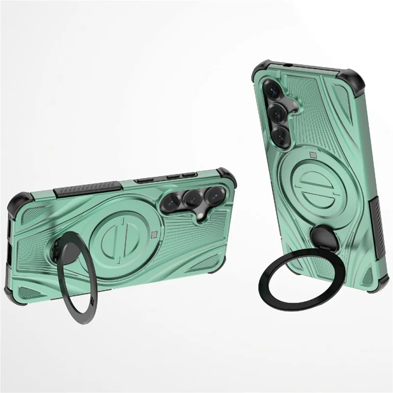 For Samsung Galaxy S26+ Magnetic Case Rotating Kickstand TPU PC Shockproof Phone Back Cover - Green