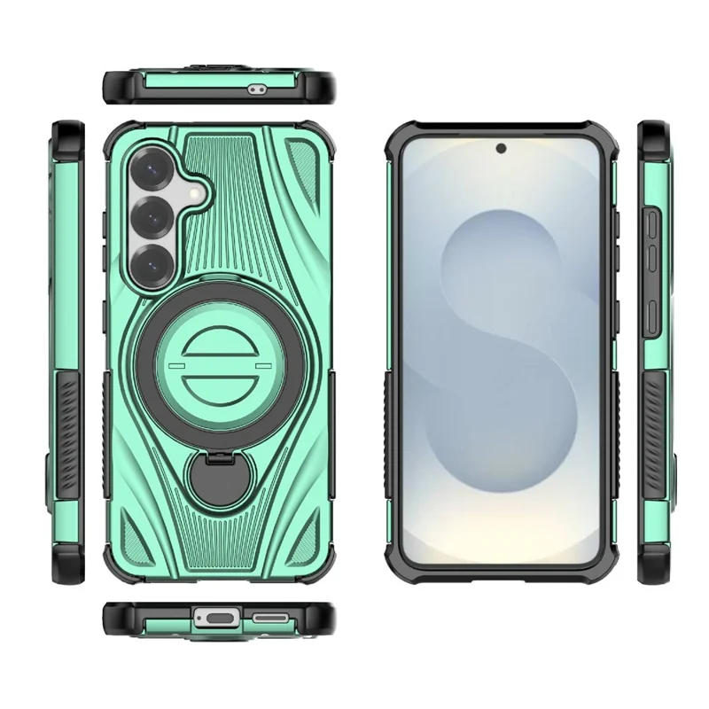 For Samsung Galaxy S26+ Magnetic Case Rotating Kickstand TPU PC Shockproof Phone Back Cover - Green