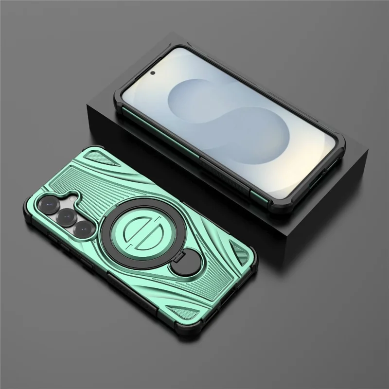 For Samsung Galaxy S26+ Magnetic Case Rotating Kickstand TPU PC Shockproof Phone Back Cover - Green