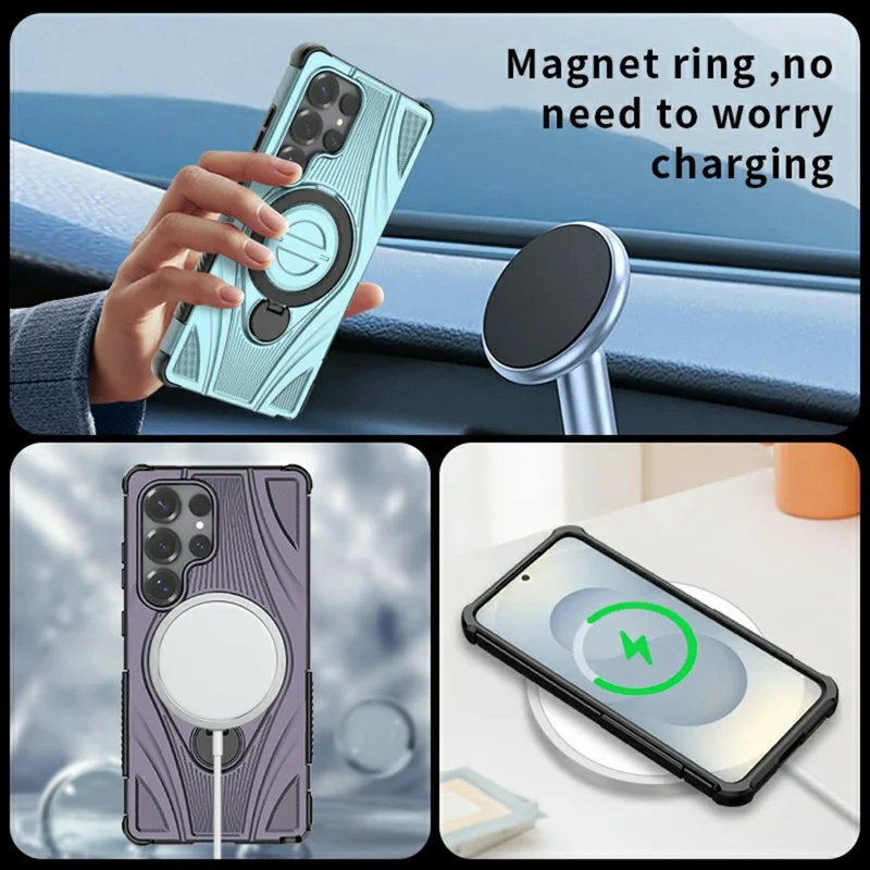 For Samsung Galaxy S26 Ultra Magnetic Case Rotating Kickstand TPU PC Shockproof Phone Back Cover - Black