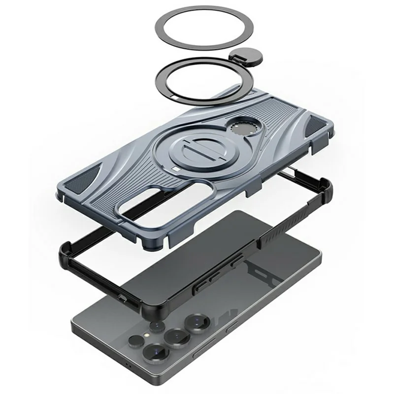 For Samsung Galaxy S26 Ultra Magnetic Case Rotating Kickstand TPU PC Shockproof Phone Back Cover - Black