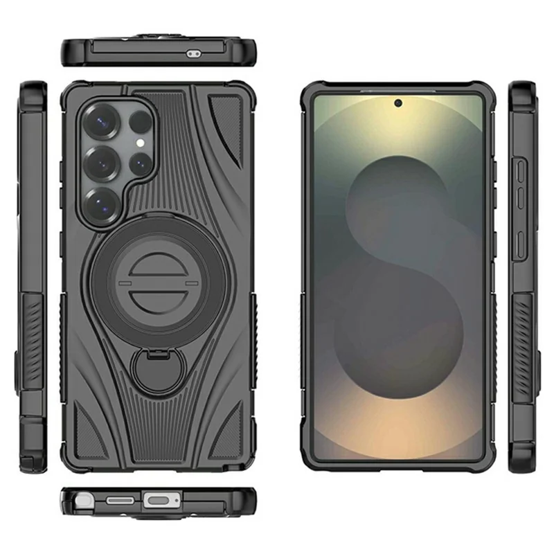 For Samsung Galaxy S26 Ultra Magnetic Case Rotating Kickstand TPU PC Shockproof Phone Back Cover - Black