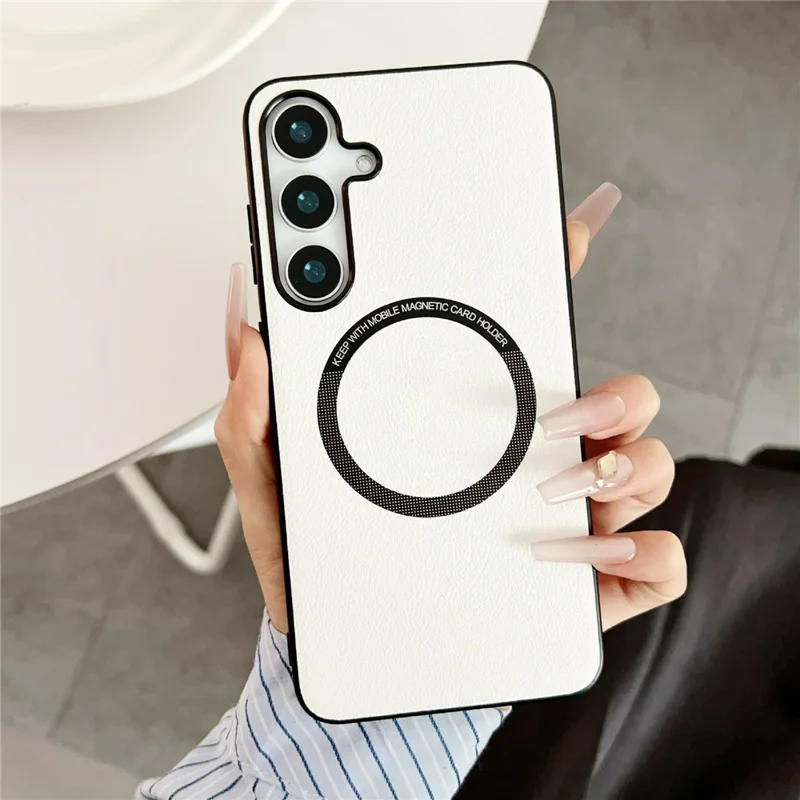 For Samsung Galaxy A57 5G Magnetic Case Anti-Drop PU Leather + PC Cover - White