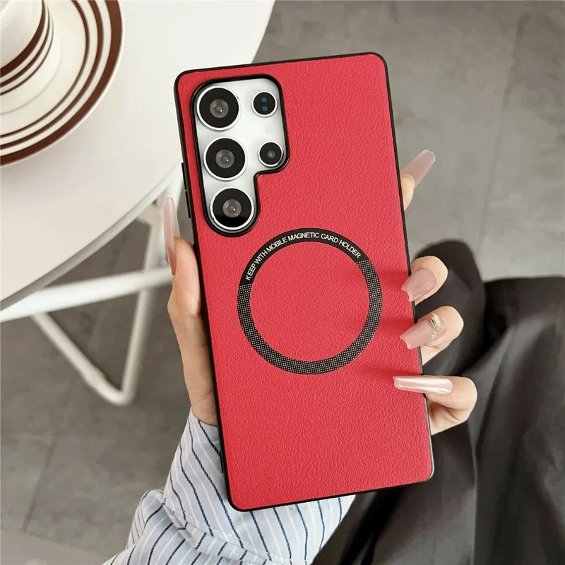 For Samsung Galaxy S26 Ultra Magnetic Case Anti-Drop PU Leather + PC Cover - Red