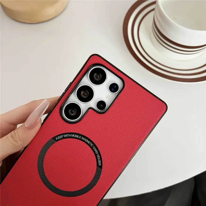 For Samsung Galaxy S26 Ultra Magnetic Case Anti-Drop PU Leather + PC Cover - Red