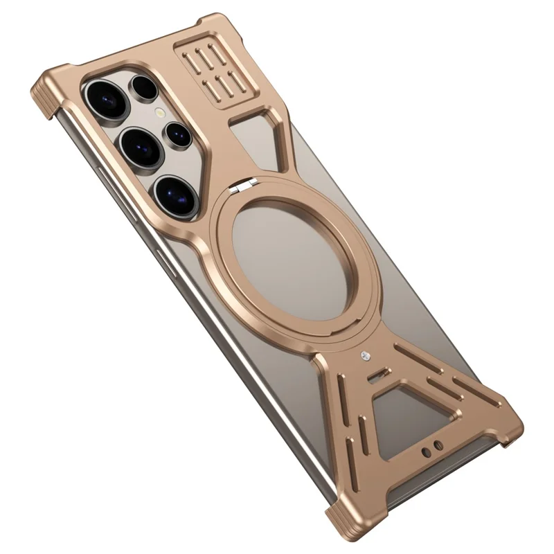 For Samsung Galaxy S24 Ultra Magnetic Bumper Case Rotating Kickstand Metal Phone Cover - Desert Gold