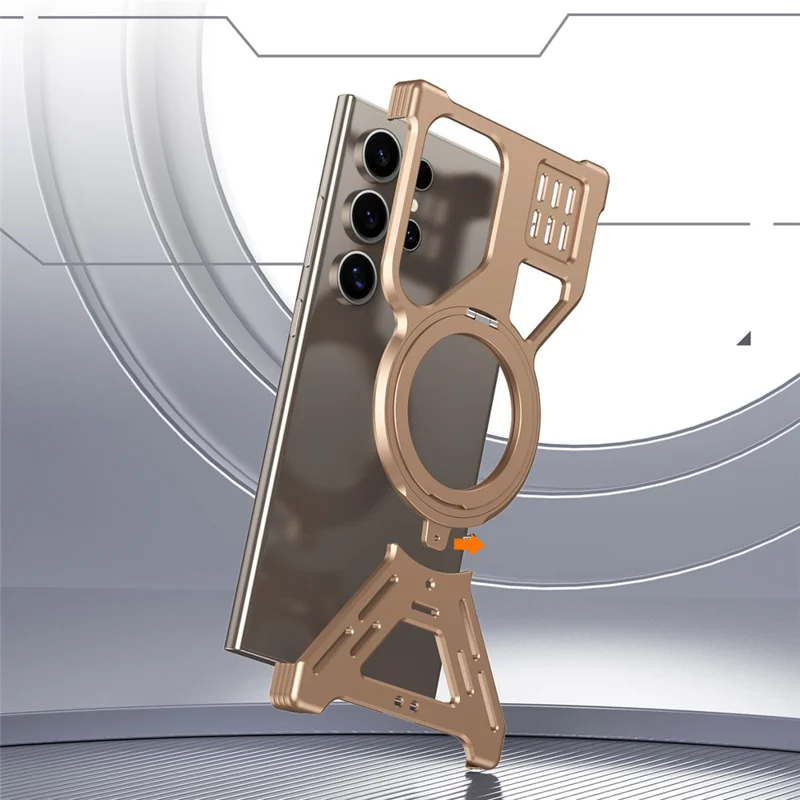 For Samsung Galaxy S24 Ultra Magnetic Bumper Case Rotating Kickstand Metal Phone Cover - Desert Gold