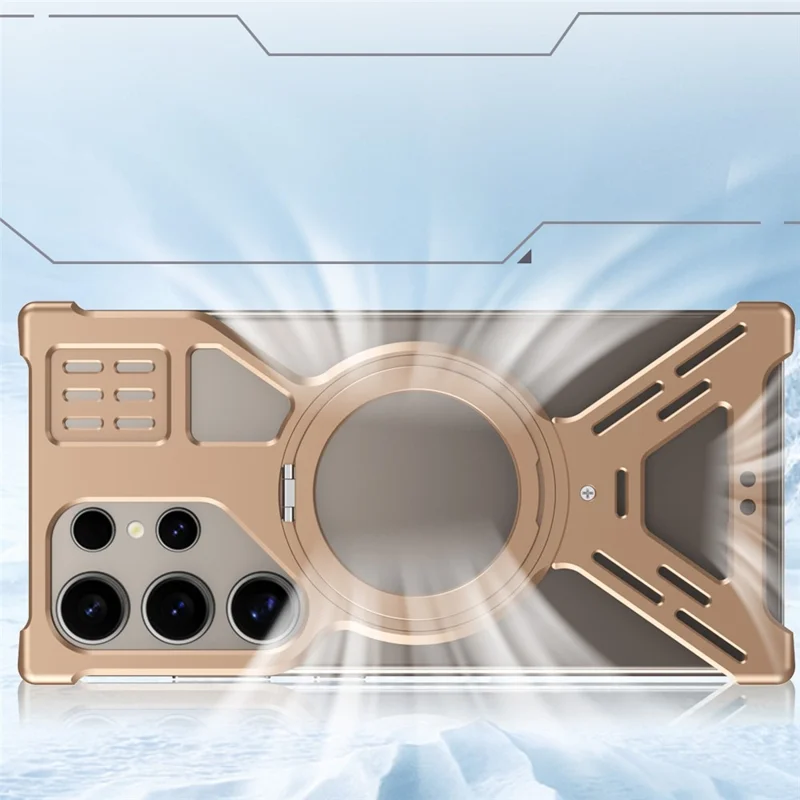 For Samsung Galaxy S24 Ultra Magnetic Bumper Case Rotating Kickstand Metal Phone Cover - Desert Gold