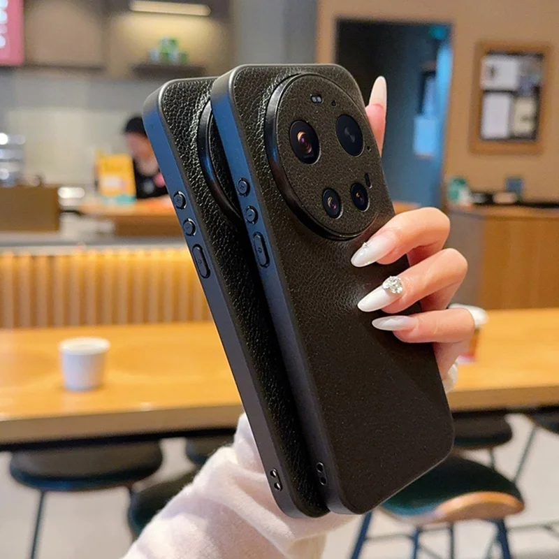 For Xiaomi 17 Ultra 5G Case Litchi Texture Leather Coated TPU + PC Phone Cover with Black Edge - Black