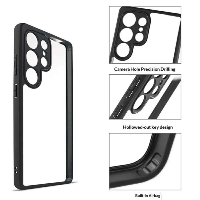 For Samsung Galaxy S26 Ultra Phone Case Shockproof PC + TPU Clear Back Cover - Black+Transparent