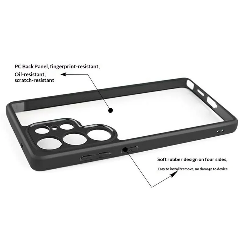 For Samsung Galaxy S26 Ultra Phone Case Shockproof PC + TPU Clear Back Cover - Black+Transparent