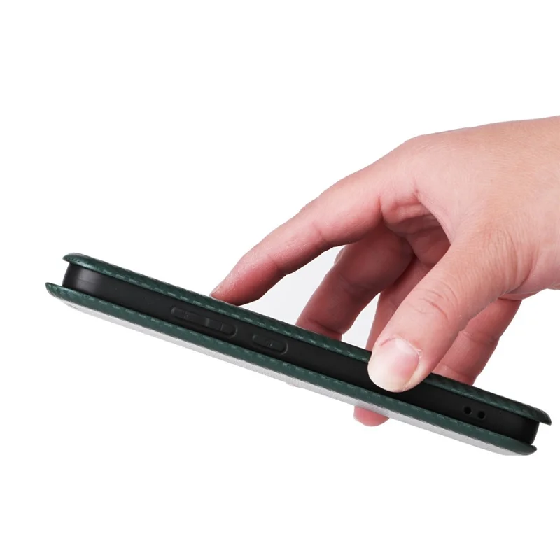 For Oppo Reno15 F 5G Case Carbon Fiber Texture Drop-Proof PU Leather Phone Cover - Green