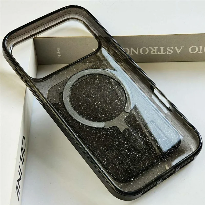 For iPhone 17 Pro Case Compatible with MagSafe Glitter Slim Clear Phone Cover with Card Holder - Orange