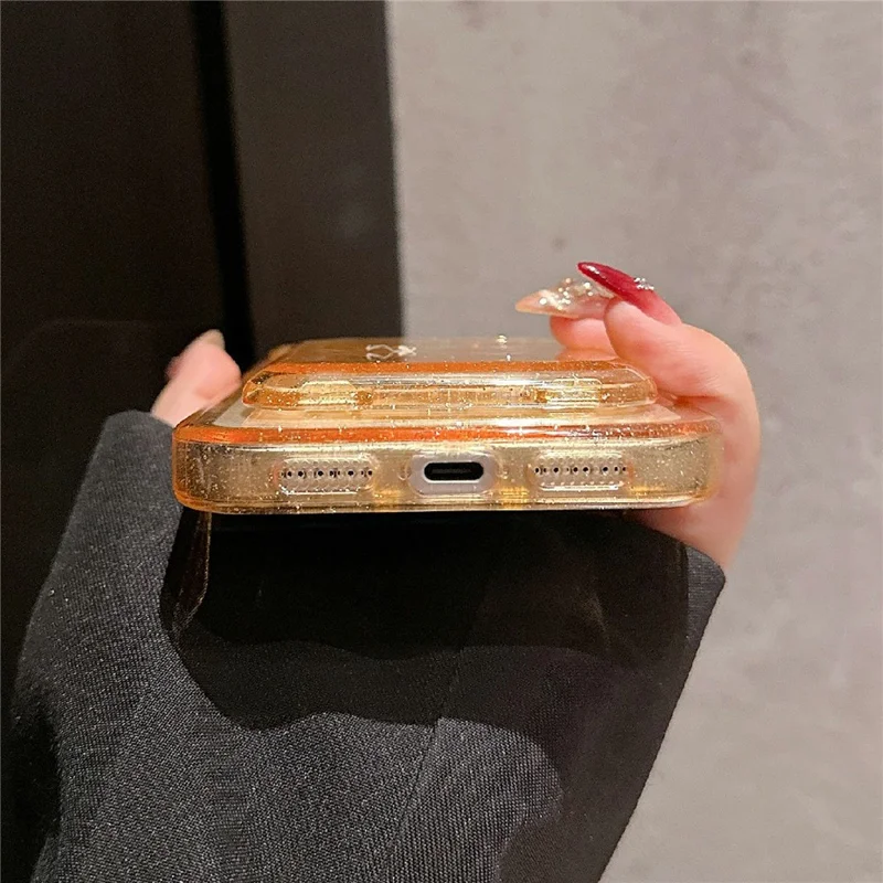 For iPhone 17 Pro Case Compatible with MagSafe Glitter Slim Clear Phone Cover with Card Holder - Orange