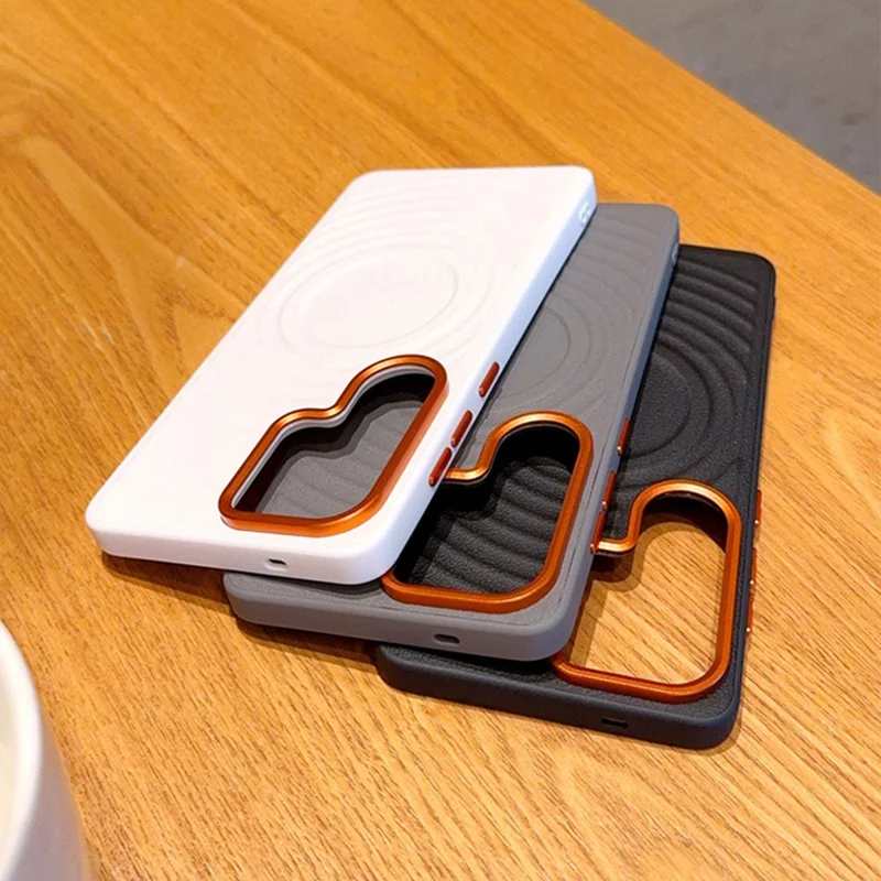 For Samsung Galaxy S26+ Magnetic Case Wave Texture PU Leather Coated PC + TPU Phone Cover - Grey