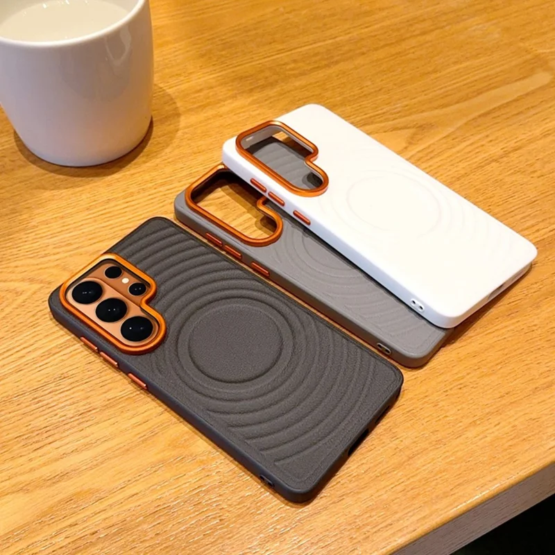 For Samsung Galaxy S26 Ultra Magnetic Case Wave Texture PU Leather Coated PC + TPU Phone Cover - White