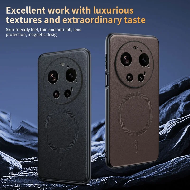 For Xiaomi 17 Ultra 5G Magnetic Case Leather Coated TPU + PC Phone Cover - Black