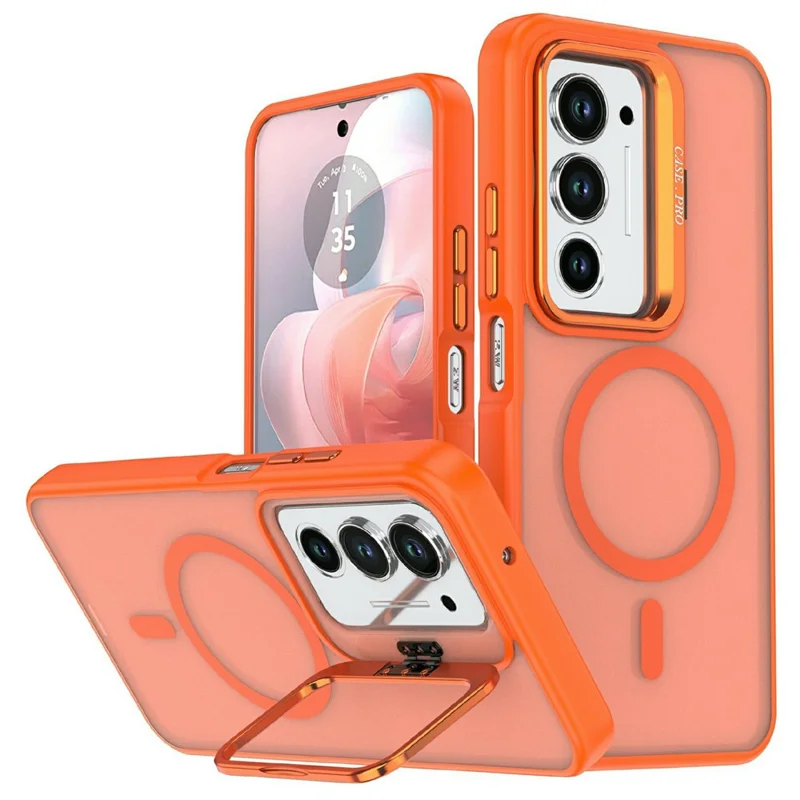For Xiaomi Redmi 15 4G (EU) (171mm) Magnetic Case Foldable Kickstand Matte PC + TPU Phone Cover - Orange