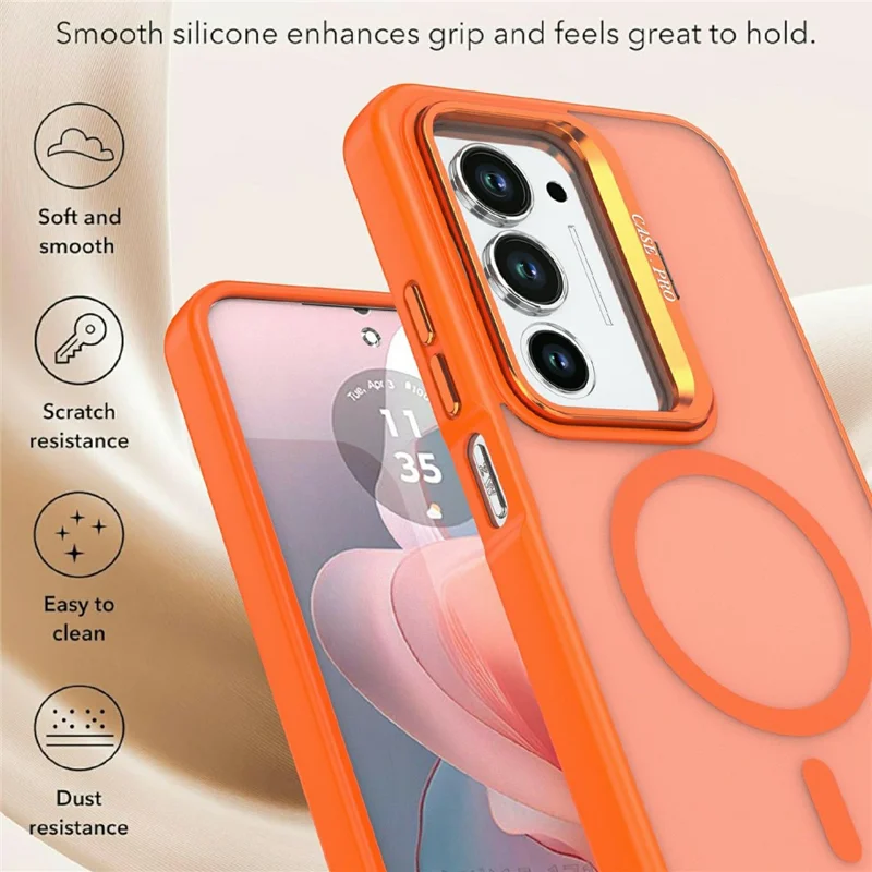 For Xiaomi Redmi 15 4G (EU) (171mm) Magnetic Case Foldable Kickstand Matte PC + TPU Phone Cover - Orange