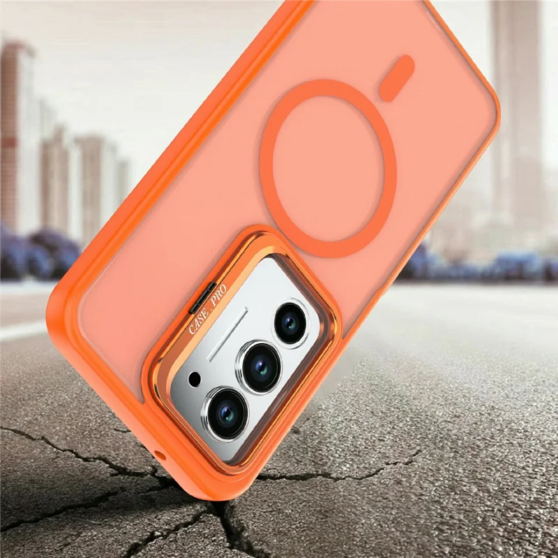 For Xiaomi Redmi 15 4G (EU) (171mm) Magnetic Case Foldable Kickstand Matte PC + TPU Phone Cover - Orange